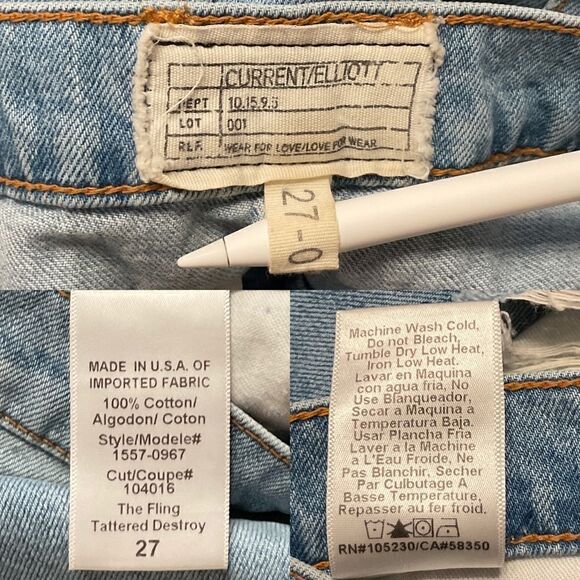 Current Elliott Blue The Fling Tattered Destroy Slim Denim Jeans 27 - Picture 5 of 6